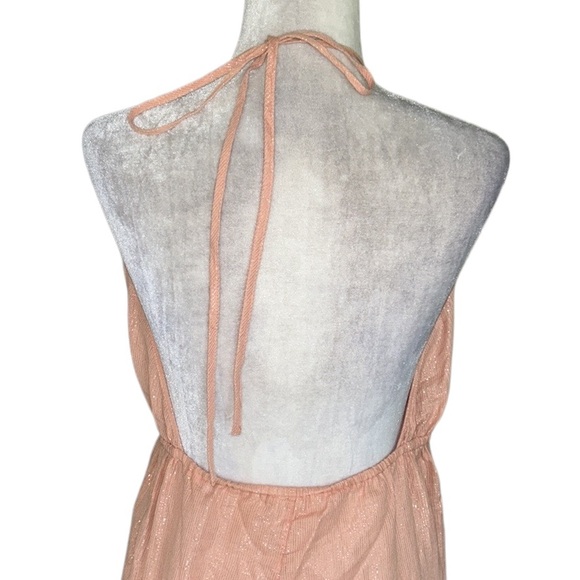 Urban Outfitters Winona Peach Metallic Gold Striped Halter Wide Leg Jumpsuit - L - Picture 11 of 16